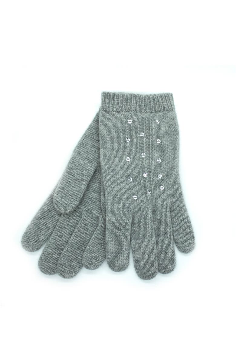 Portolano Cashmere gloves with crystal stones, Main, color, Light Heather Grey