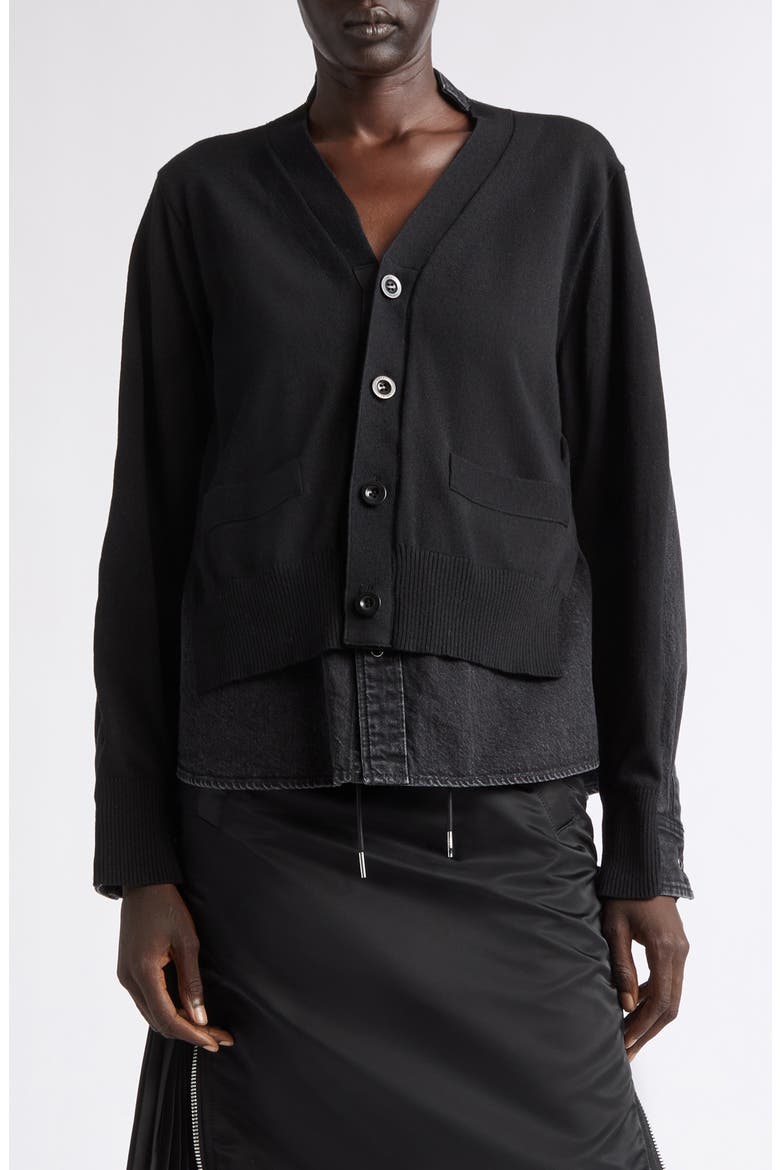 Cardigan Front Denim Shirt, Main, color, BLACK