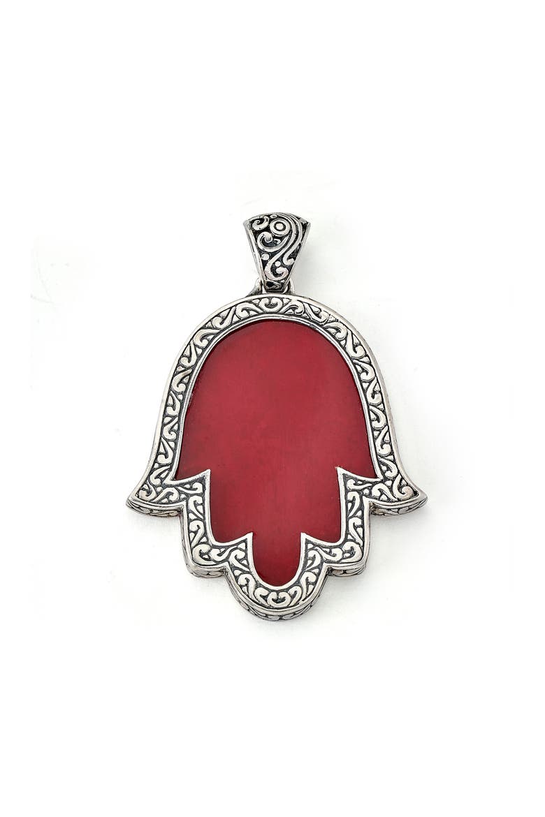 Hamsa Hand Pendant, Main, color, RED