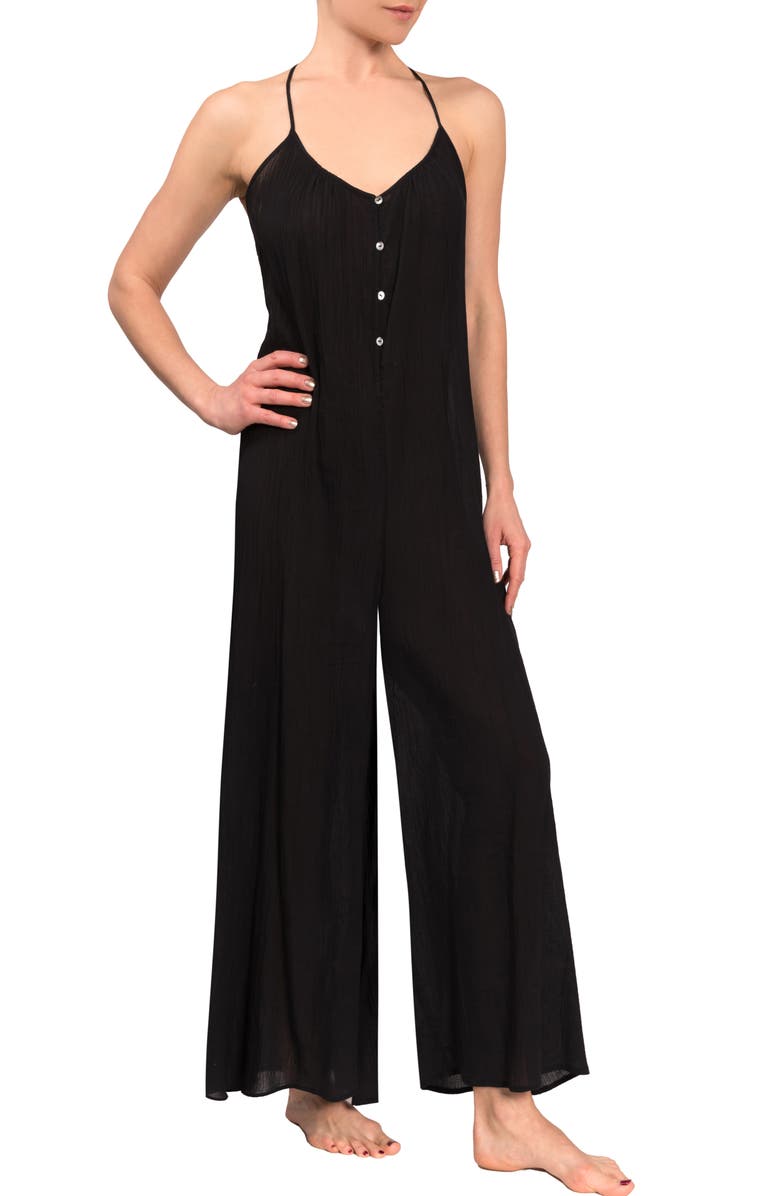 Everyday Ritual Kaitlyn Wide Leg Sleep Jumpsuit, Alternate, color, Black