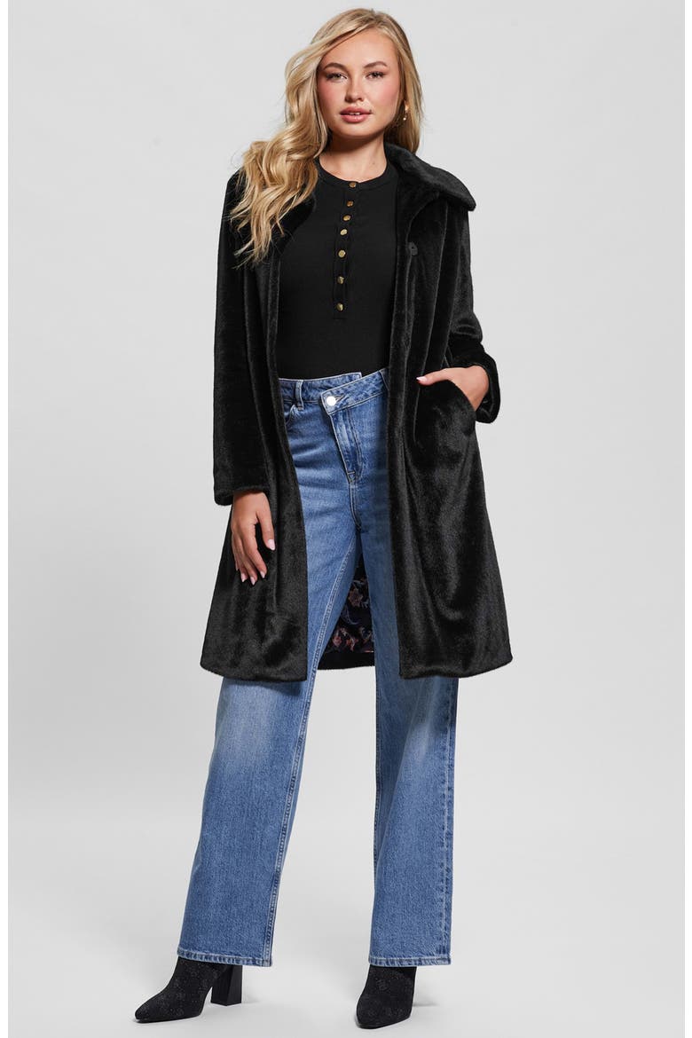 Simonne Longline Faux Fur Coat, Alternate, color, BLACK