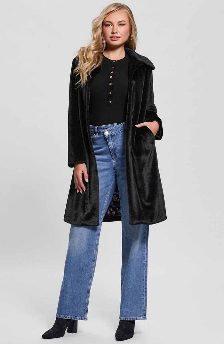 GUESS Simonne Longline Faux Fur Coat, Alternate, color, 