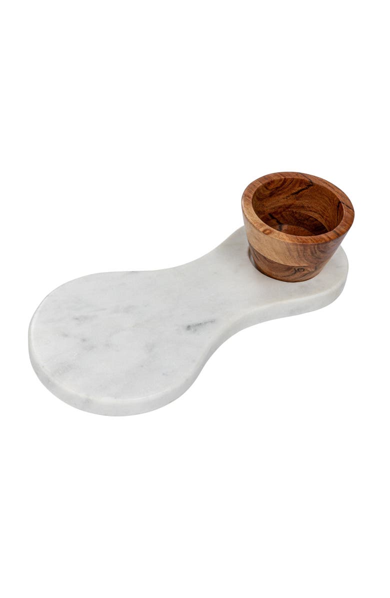 Storied Home Marble Serving Board with Mango Wood Bowl, Main, color, White