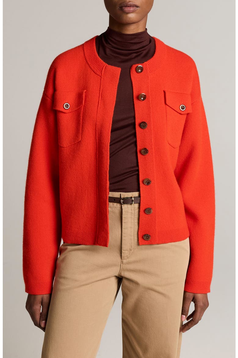 Patch Pocket Cardigan Sweater Jacket, Main, color, CRIMSON