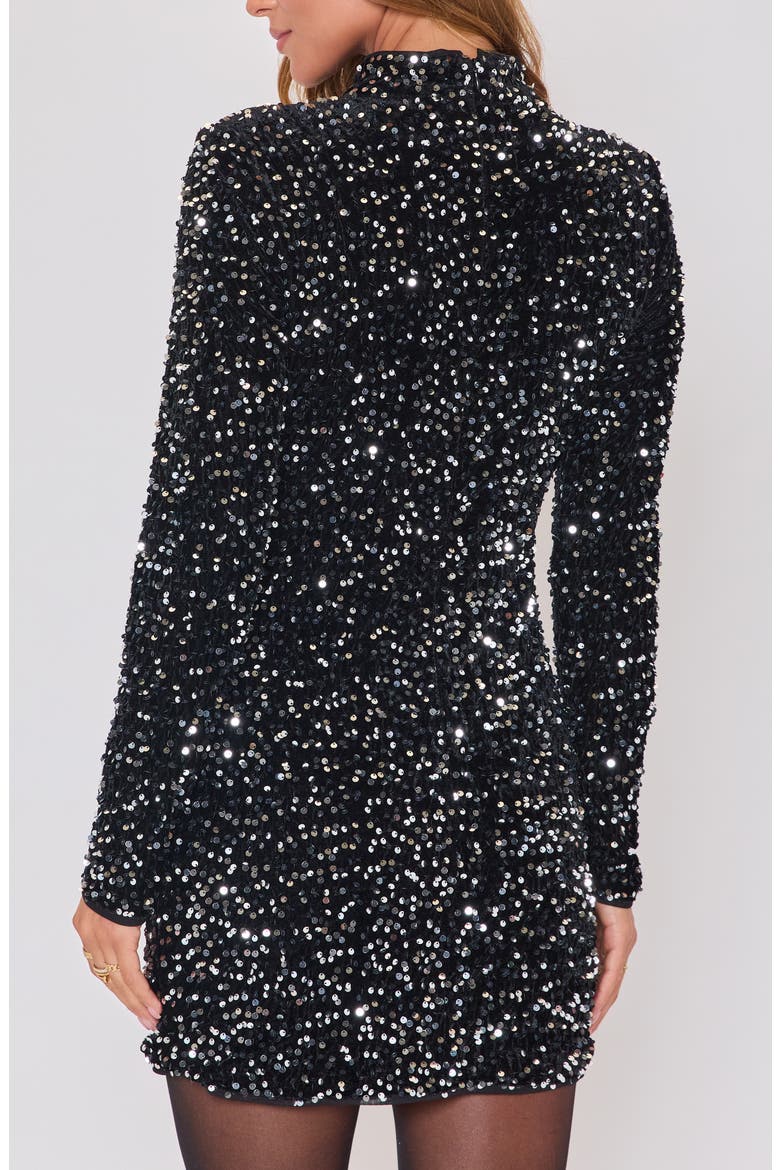 Cheers Sequin Long Sleeve Minidress, Alternate, color, BLACK