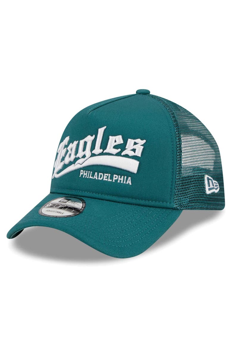 New Era Men's New Era Midnight Green Philadelphia Eagles Caliber Trucker 9FORTY Adjustable Hat, Main, color, Green