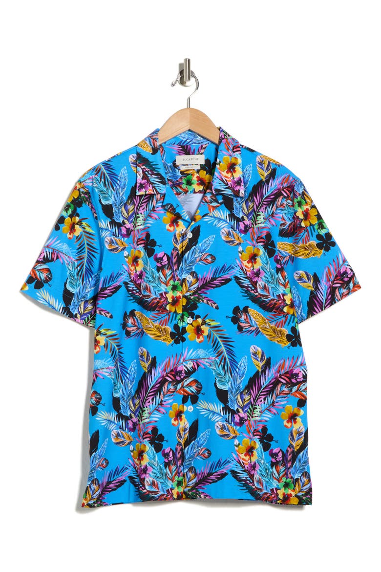 Cole OoohCotton® Woven Print Short Sleeve Button-Up Shirt, Alternate, color, AZURE