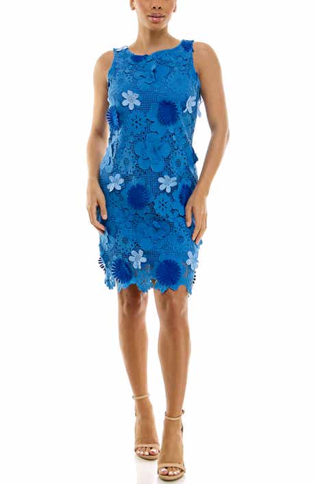 Nina Leonard Sleeveless 3D Floral Lace Shift Dress