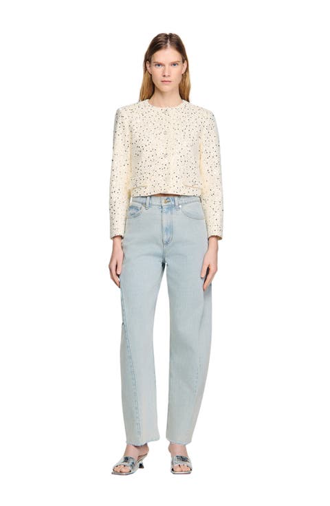 Cropped sequinned cotton jacket