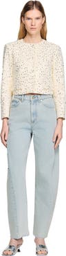SANDRO Cropped sequinned cotton jacket