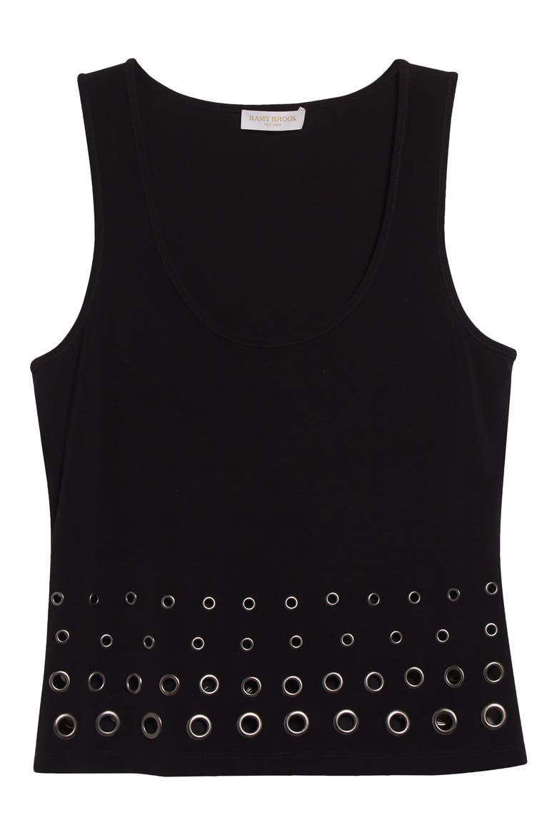 Eline Grommet Accent Tank, Alternate, color, BLACK