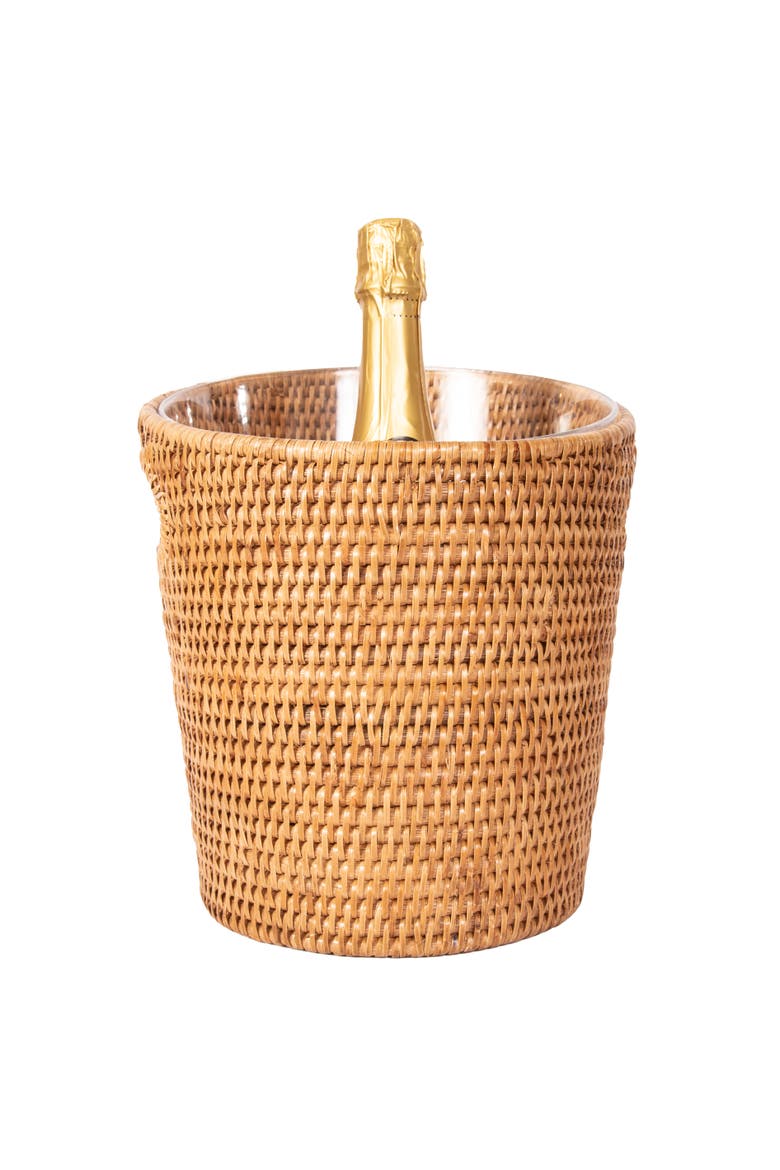 Artifacts Rattan Small Champagne Bucket with Acrylic Insert, Alternate, color, Honey Brown