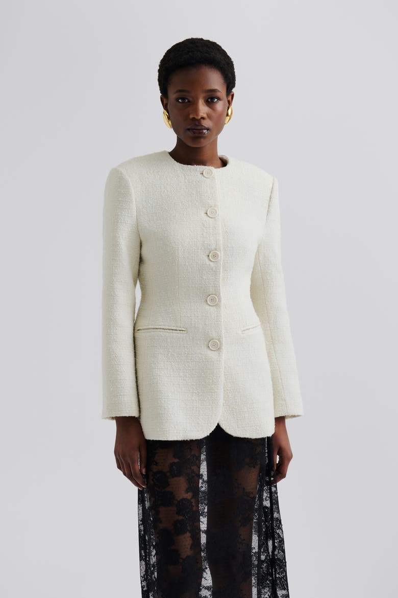 Carol Textured Round Neck Blazer, Main, color, Vanilla