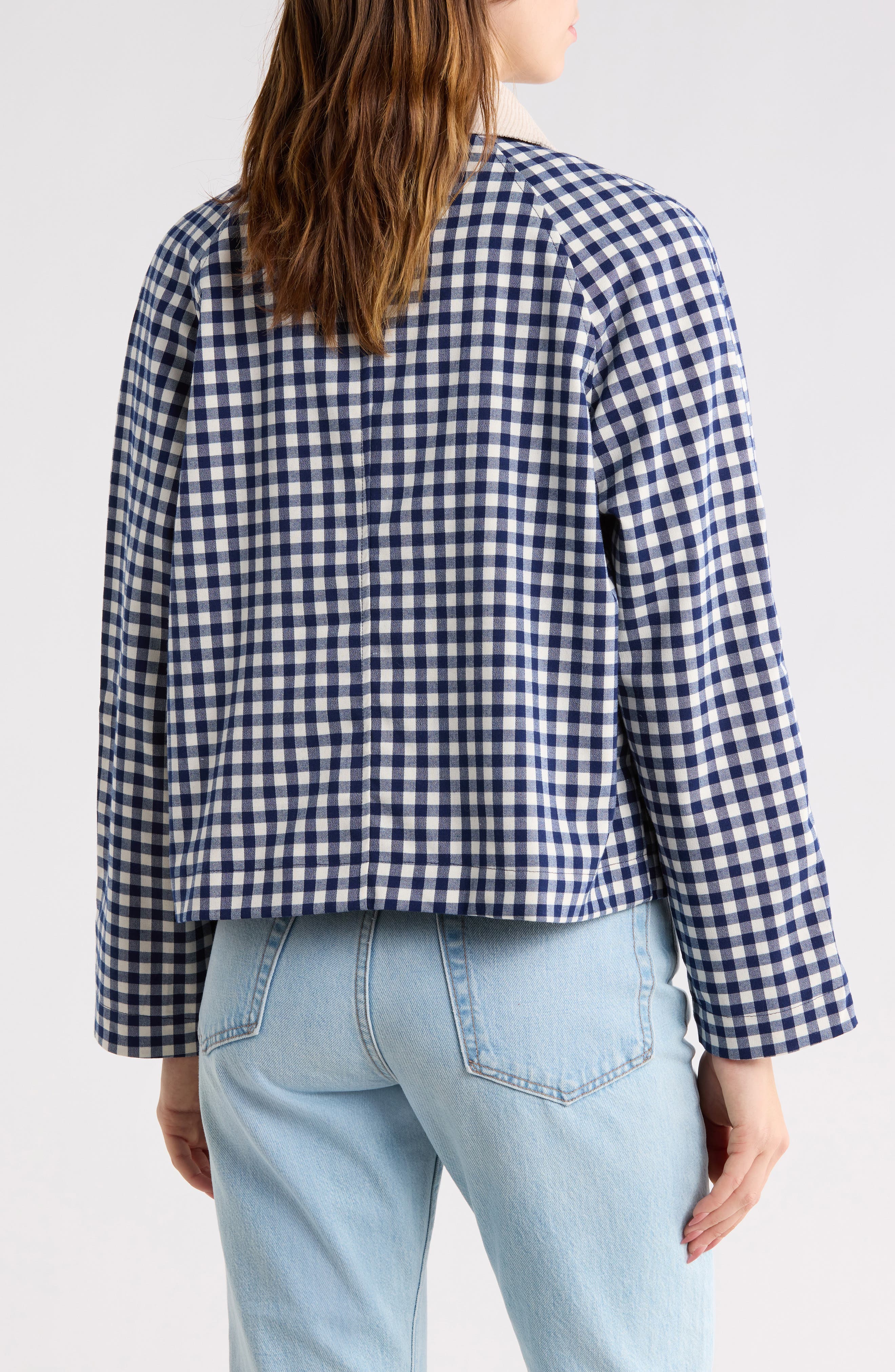 Corduroy Collar Gingham Shirt Jacket - image 2