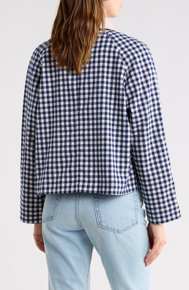 Vigoss Corduroy Collar Gingham Shirt Jacket, Alternate, color, Navy