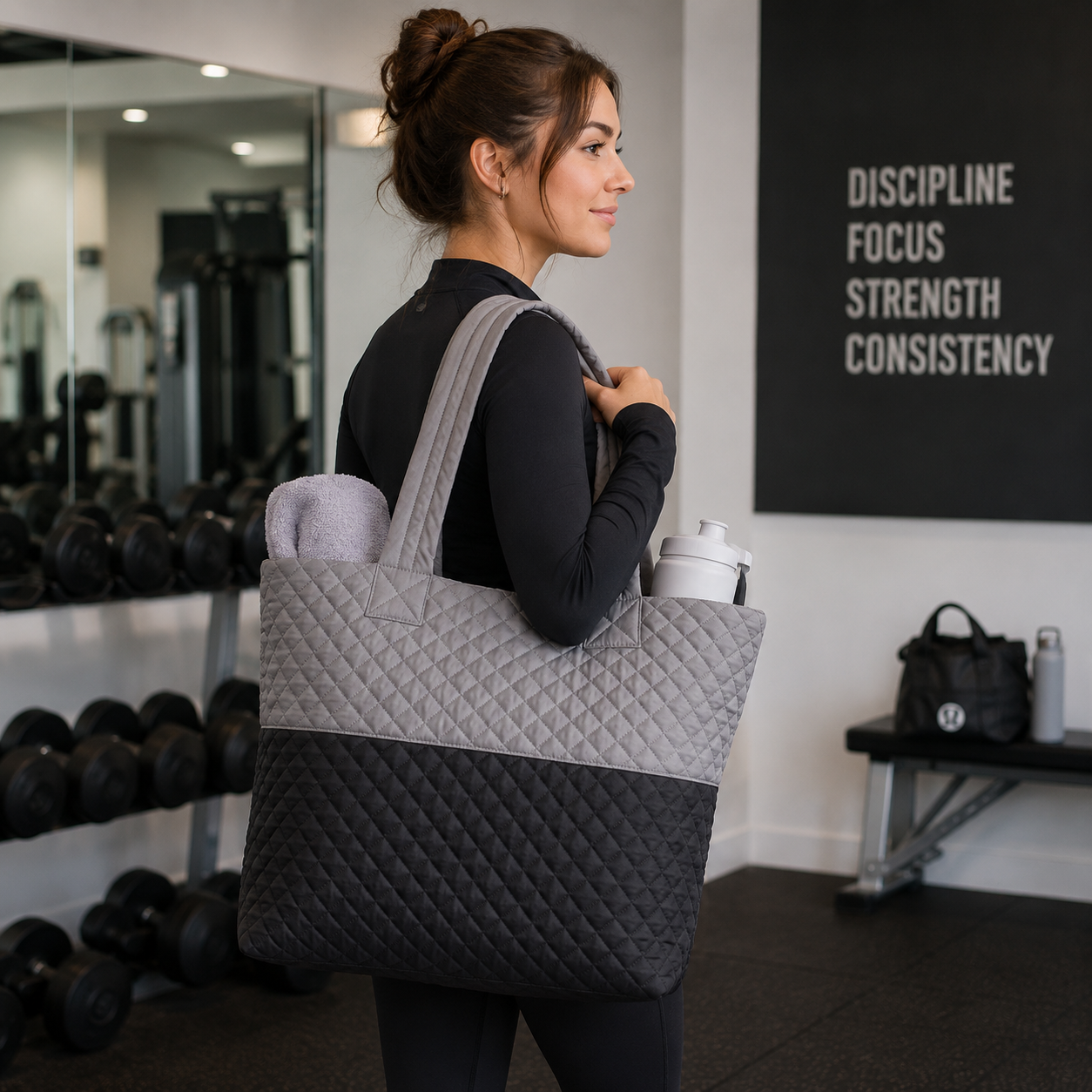 Newport Two-Tone Quilted Tote Bag, Alternate, color, Light Grey/Black