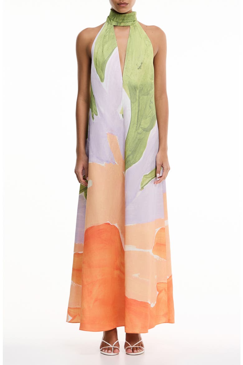 Malina Floral Print Halter Dress, Main, color, STAMPED POPPY