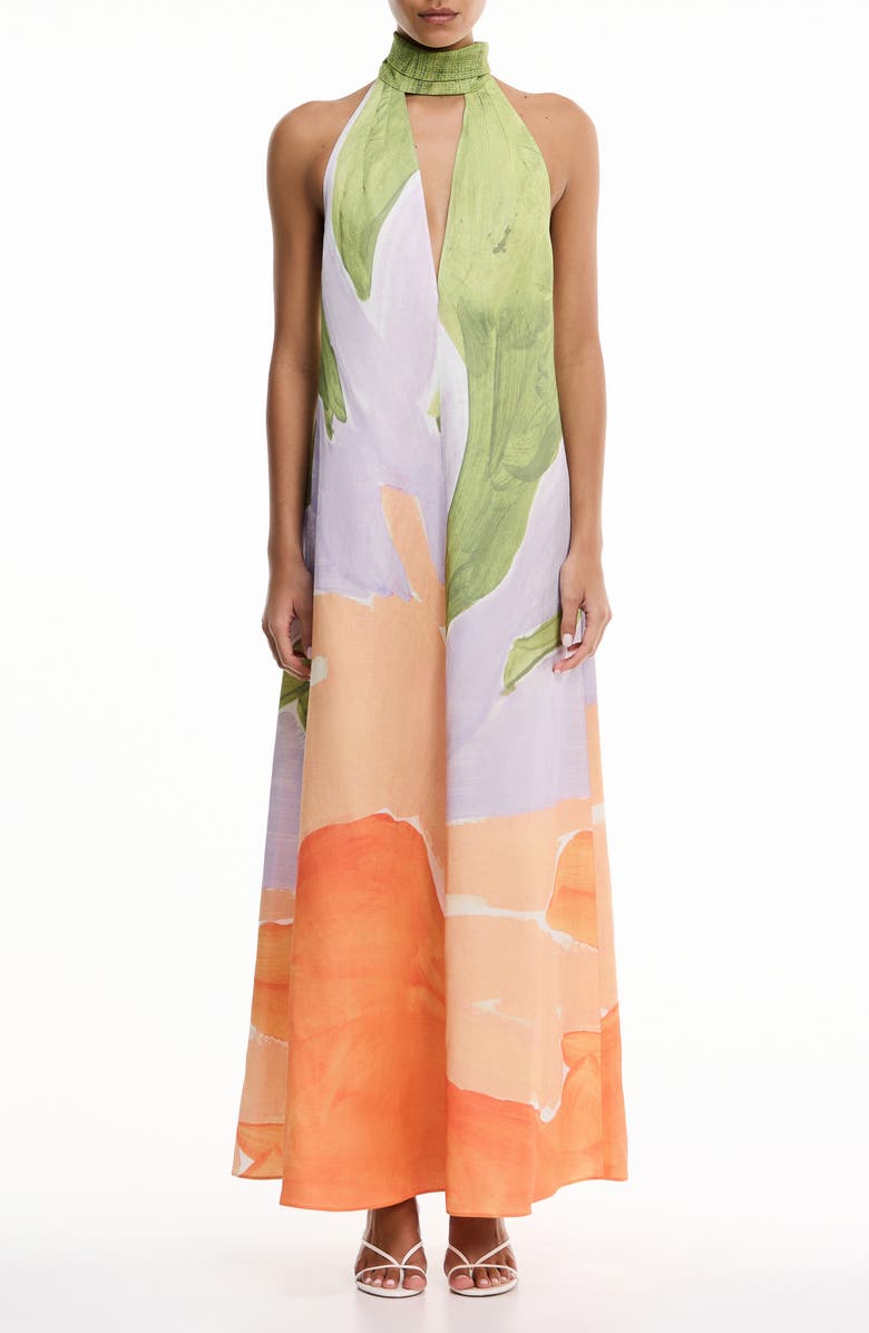 Significant Other Malina Floral Print Halter Dress, Main, color, Stamped Poppy