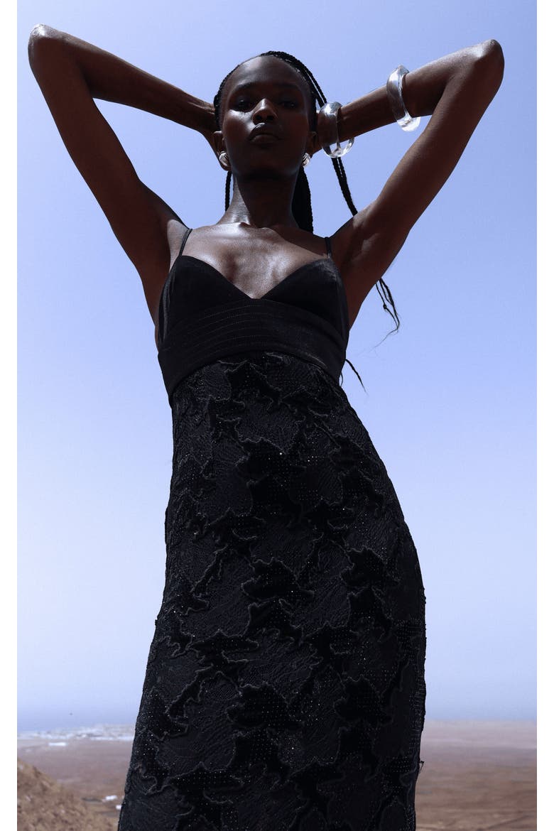 Quinsley Velvet Crystal Lace Maxi Dress, Alternate, color, Black