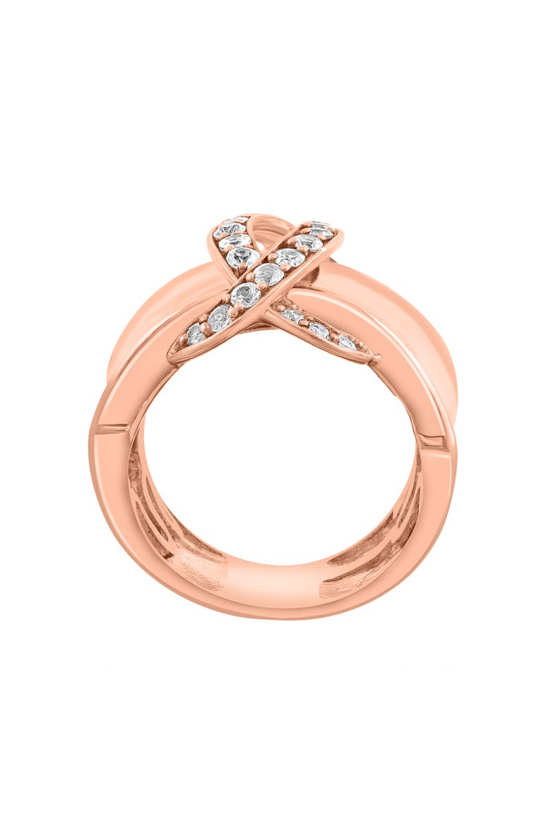 14K Rose Gold Plated Sterling Silver White Sapphire Ribbon Band Ring, Alternate, color, PINK