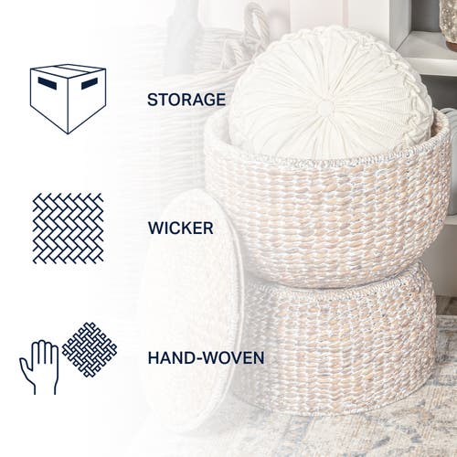 Happimess Bhola Hourglass Handwoven Hyacinth Storage Accent Table With Lid In White Wash