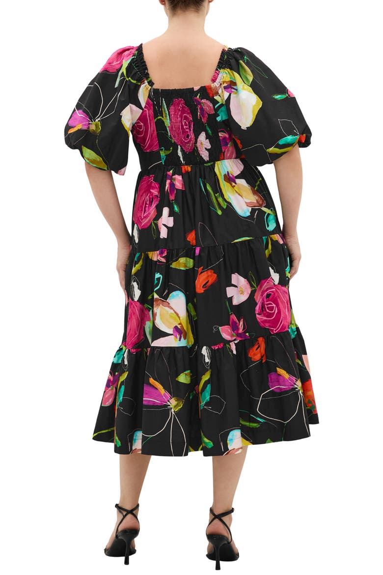 Fantasy Floral Cotton Midi Dress, Alternate, color, FLORAL SKETCH