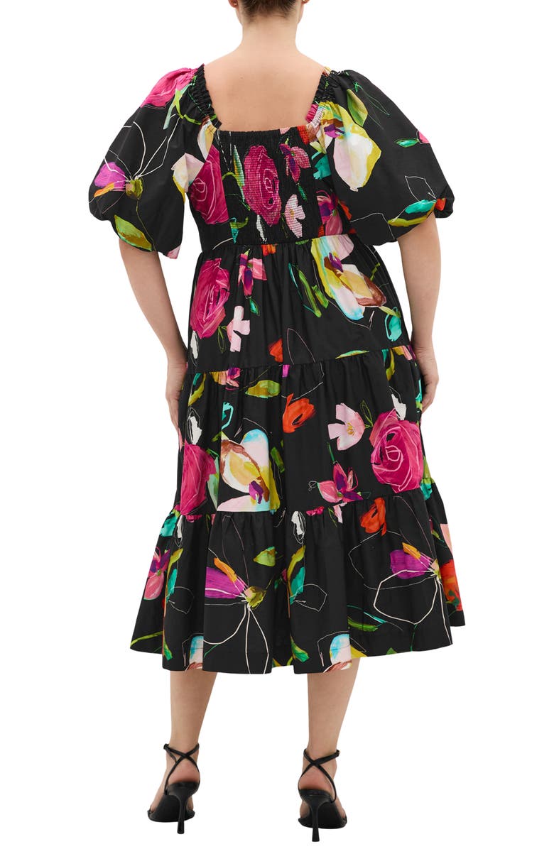 City Chic Fantasy Floral Cotton Midi Dress, Alternate, color, Floral Sketch