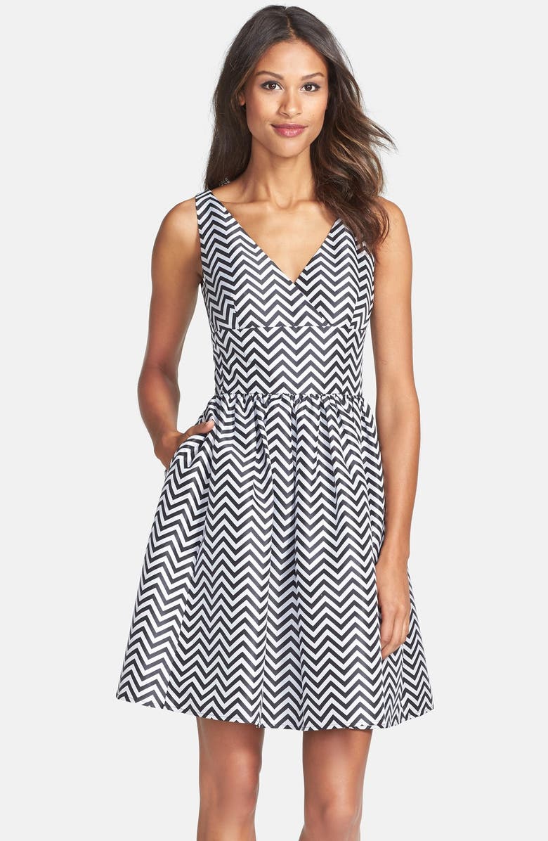 Halogen<sup>®</sup> Chevron Stripe Fit & Flare Dress, Main, color, 