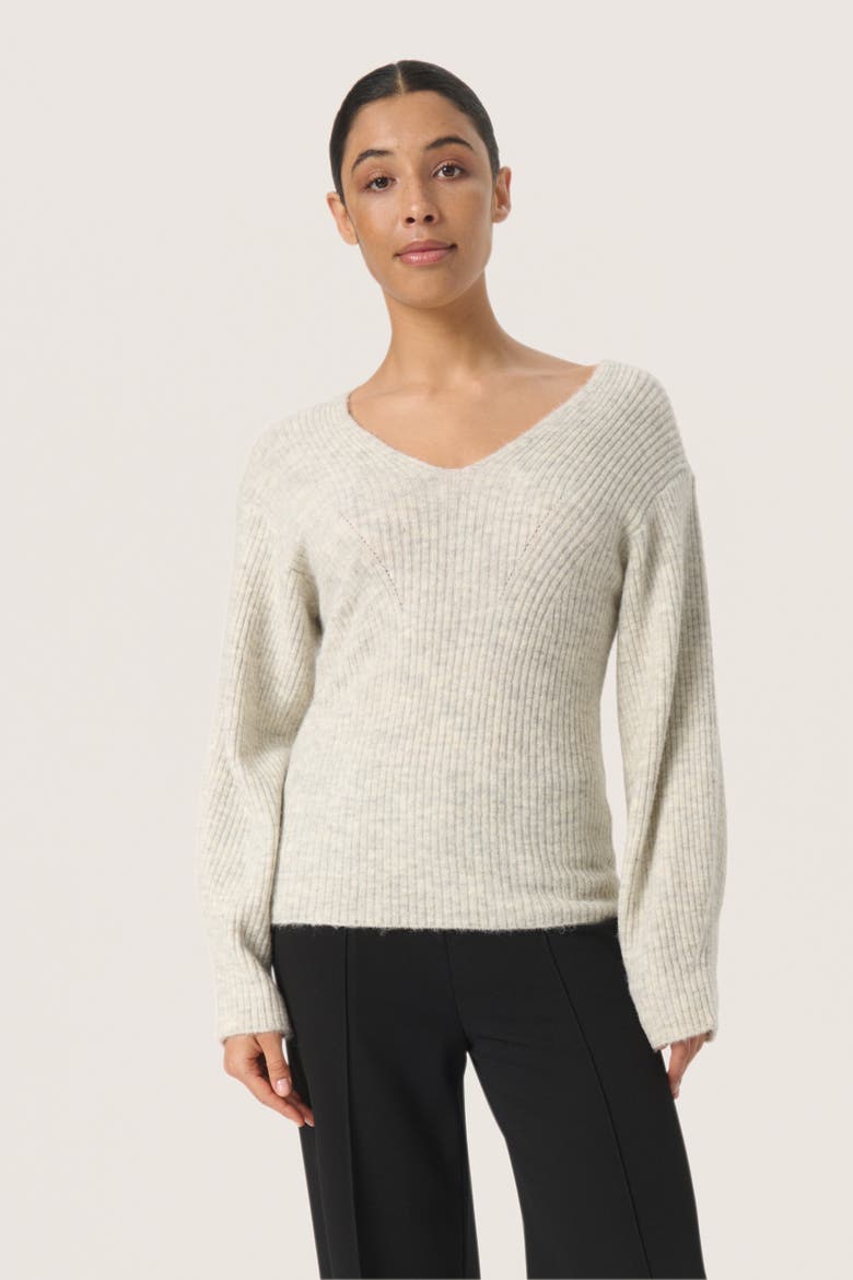 Slrakel V-Neck Rib Knit Pullover, Main, color, White Grey Melange