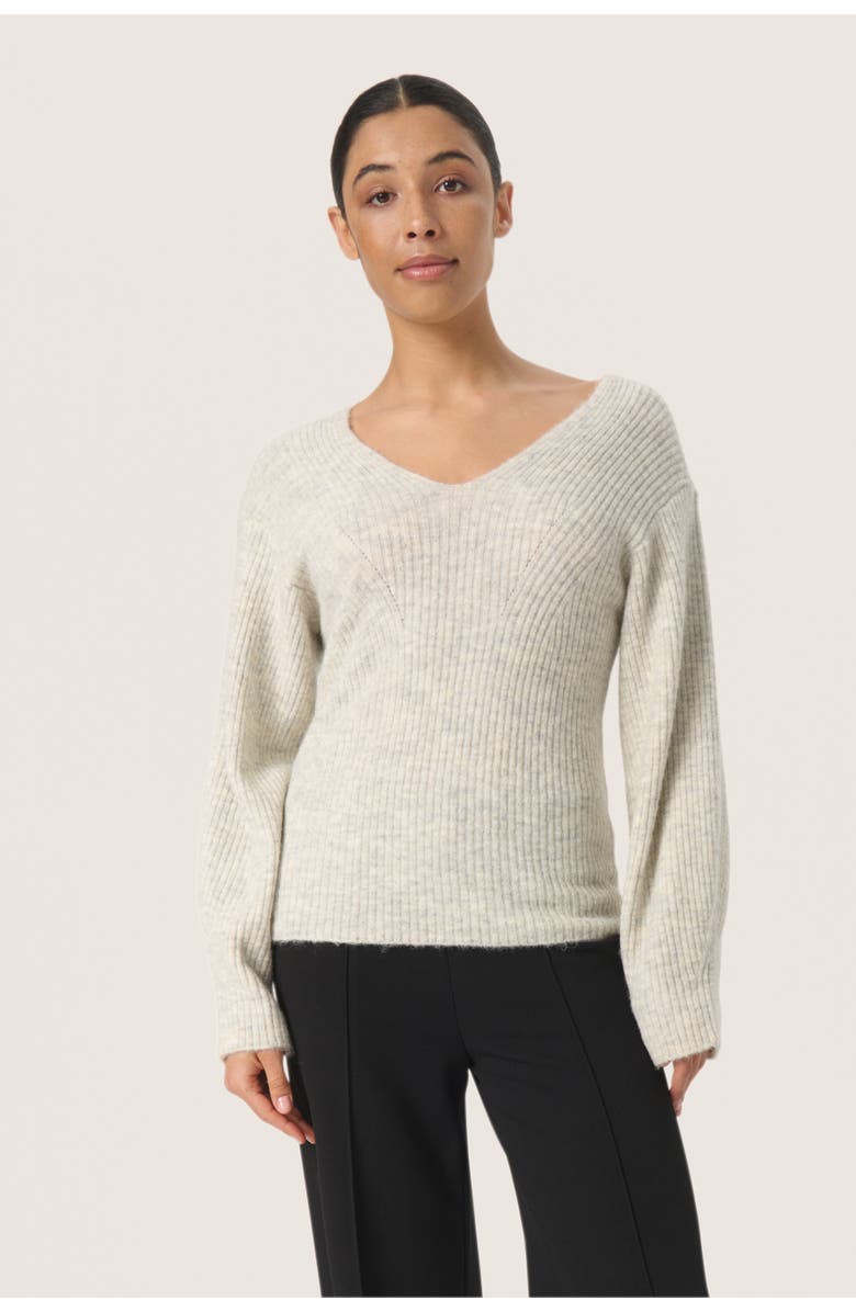 Soaked in Luxury Slrakel V-Neck Rib Knit Pullover, Main, color, White Grey Melange