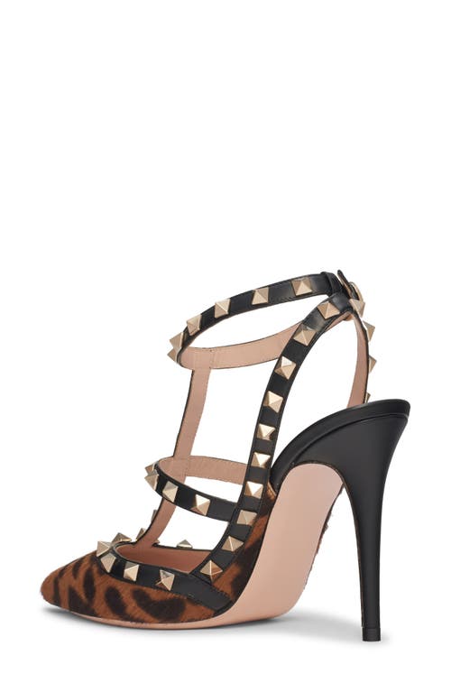 Valentino Garavani Rockstud Pumps With Straps In Pony-effect Calfskin 100mm Woman Animal Print 40.5 In Animal Print
