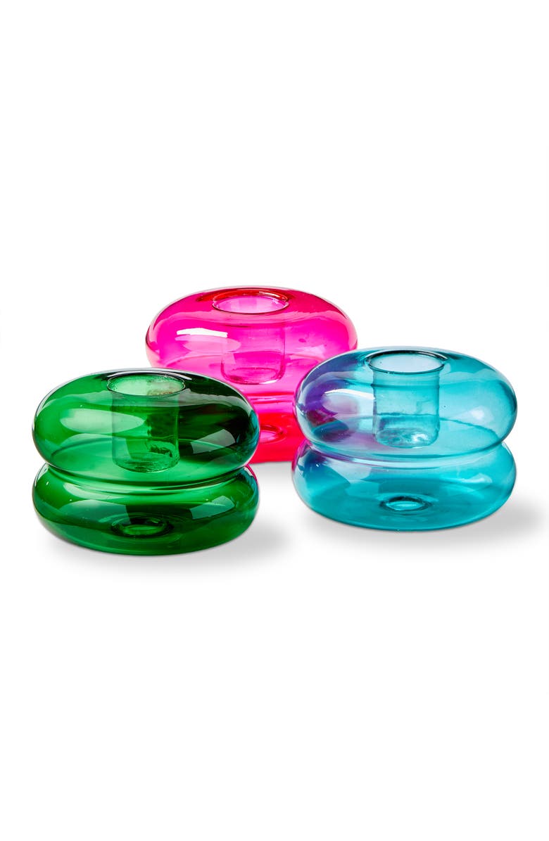 tag Multi Borosilicate Glass Tubby Taper Candle Holders Set of 3 3.07x3.07x1.97 in, Main, color, Multicolored