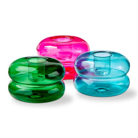 Multi Borosilicate Glass Tubby Taper Candle Holders Set of 3 3.07x3.07x1.97 in