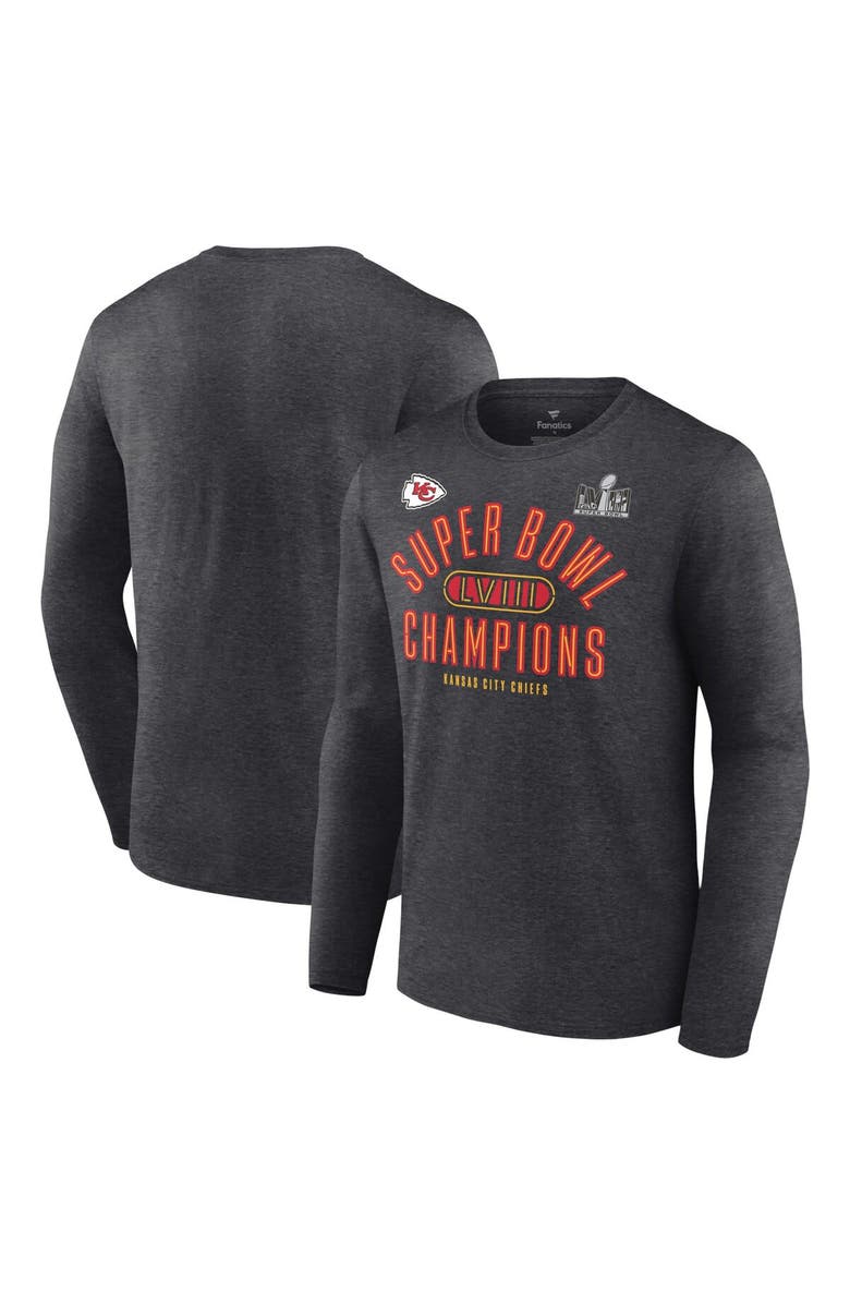 FANATICS Men's Fanatics Branded Heather Charcoal Kansas City Chiefs Super Bowl LVIII Champions Under The Lights Big & Tall Long Sleeve T-Shirt, Main, color, 