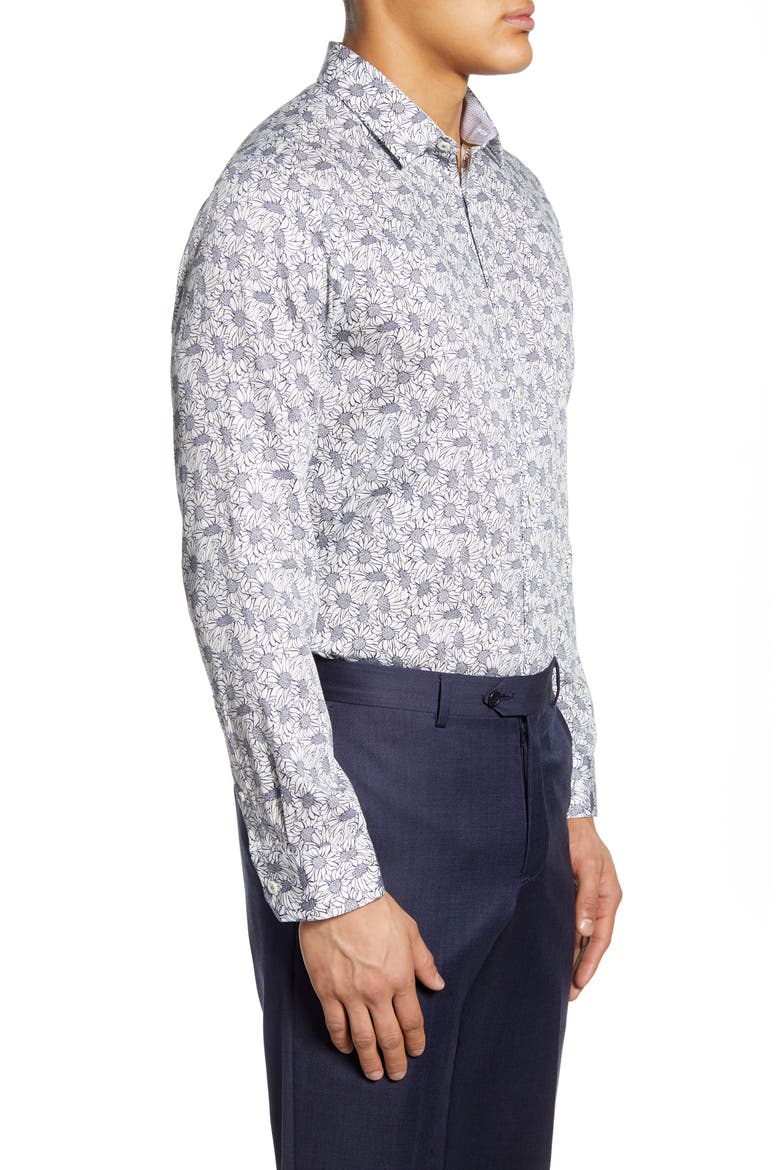 Modern Fit Floral Dress Shirt, Alternate, color, WHITE