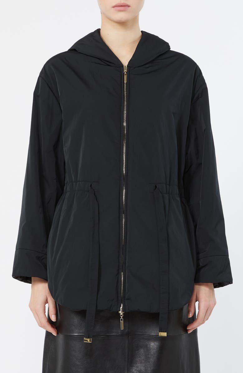 Max Mara Charme Water Repellent Hooded Jacket, Main, color, Black