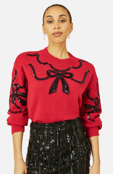 Sequinned Bow Neckline Sweater