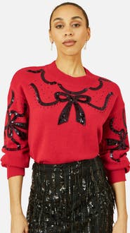 Yumi Sequinned Bow Neckline Sweater