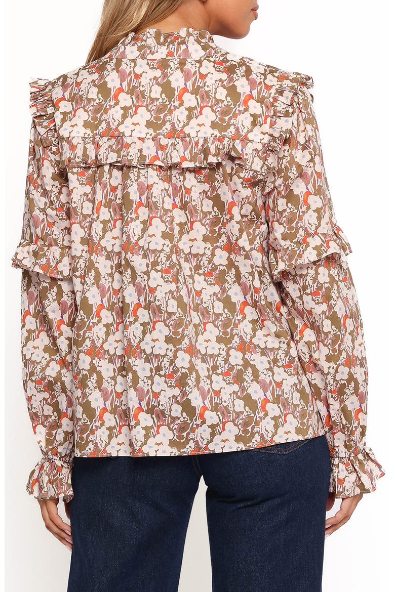 Selmah Floral Cotton Ruffle Accent Top, Alternate, color, CREAM OLIVE ORANGE