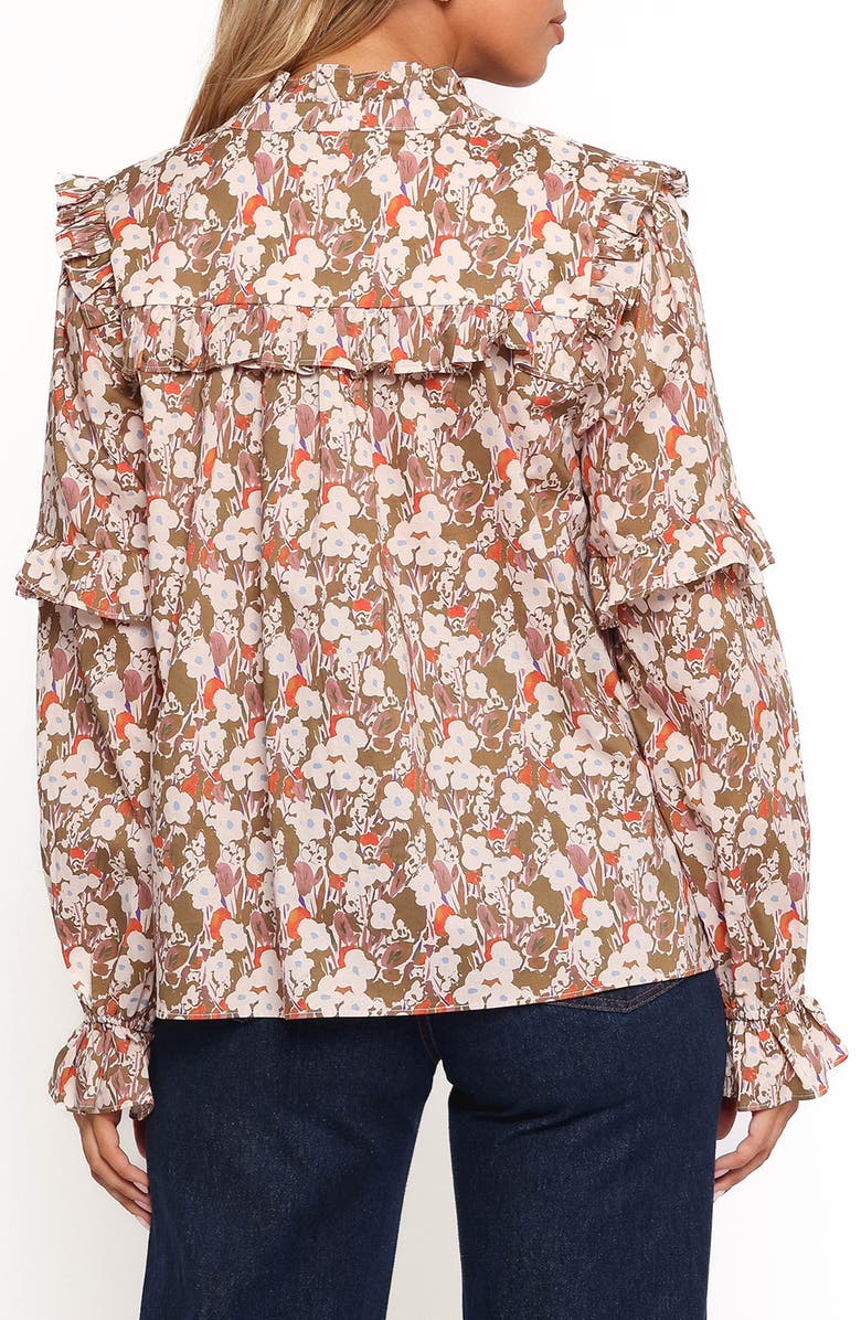 Petal & Pup Selmah Floral Cotton Ruffle Accent Top, Alternate, color, Cream Olive Orange