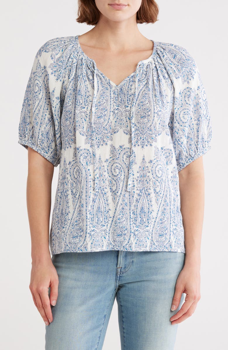 Lucky Brand Puff Sleeve Cotton Top, Main, color, Cream Combo