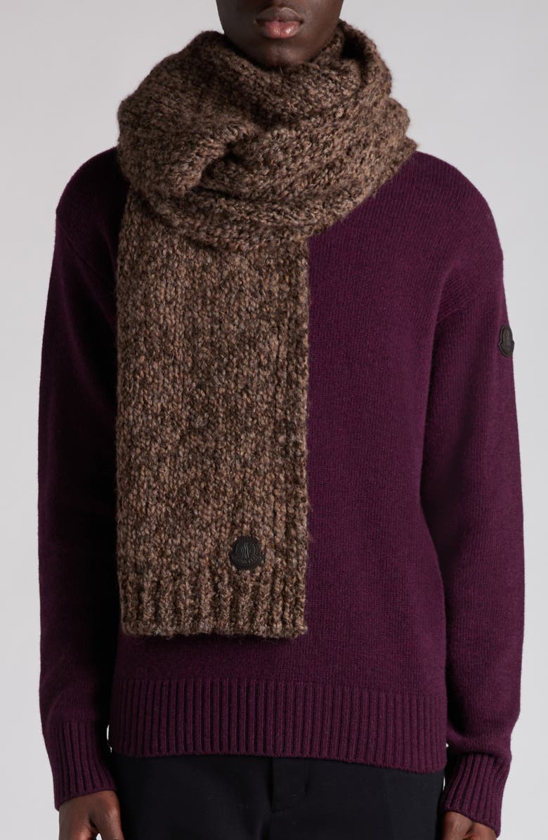 Moncler Logo Patch Wool & Alpaca Scarf, Alternate, color, Black Coffee