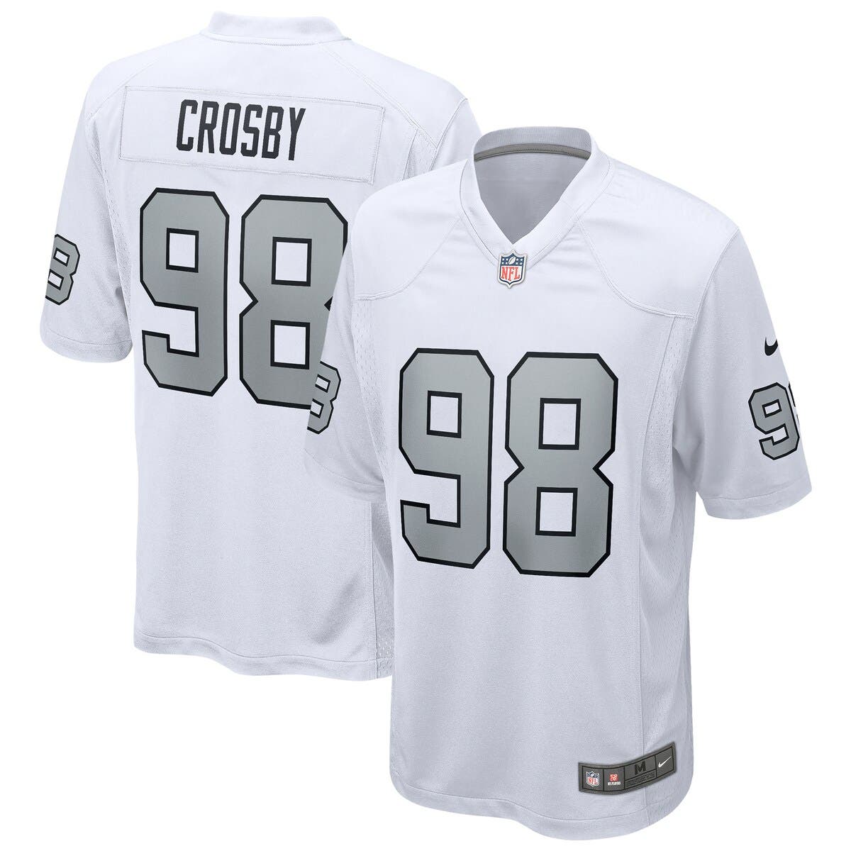 F.C.R.B. ✖️ NIKE グレー x ホワイト ストライプゲームシャツ Men's Nike Maxx Crosby White Las Vegas Raiders Alternate Game