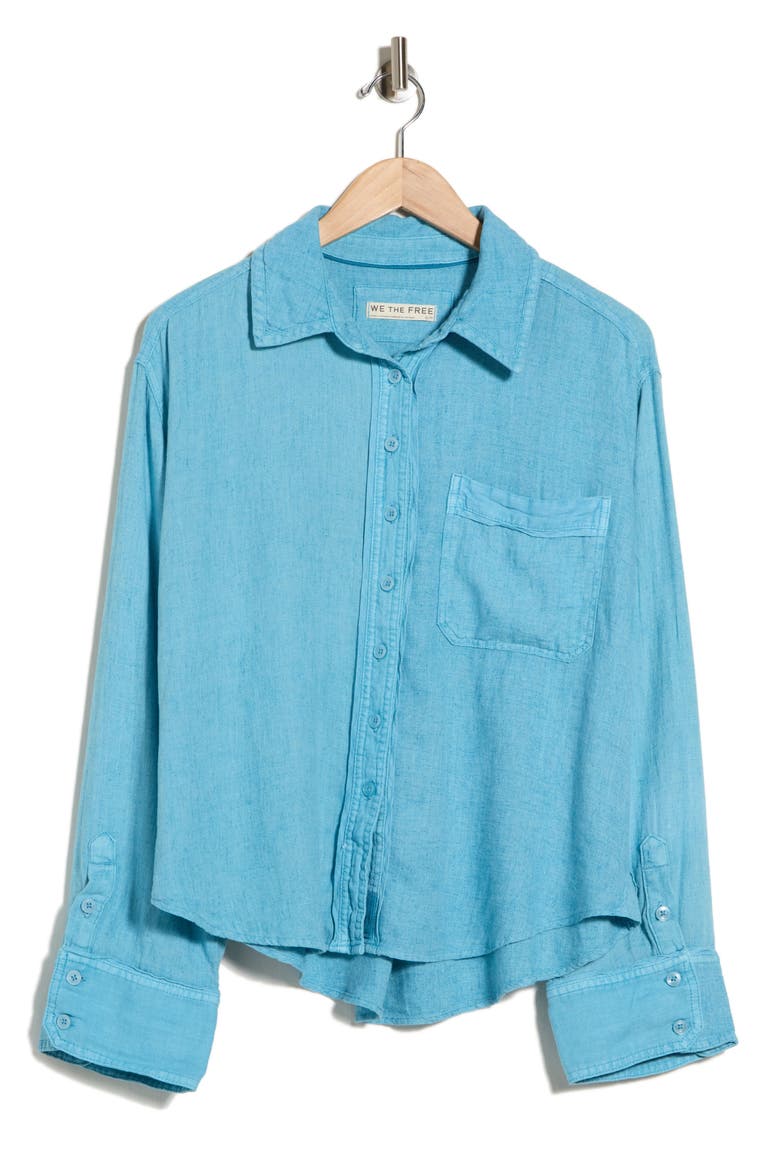 Laurel Linen Blend Button-Up Shirt, Alternate, color, MILKY BLUE