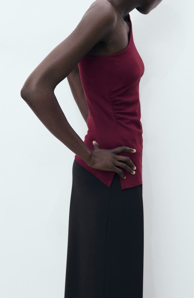MANGO Ruched One-Shoulder Top, Alternate, color, Burgundy