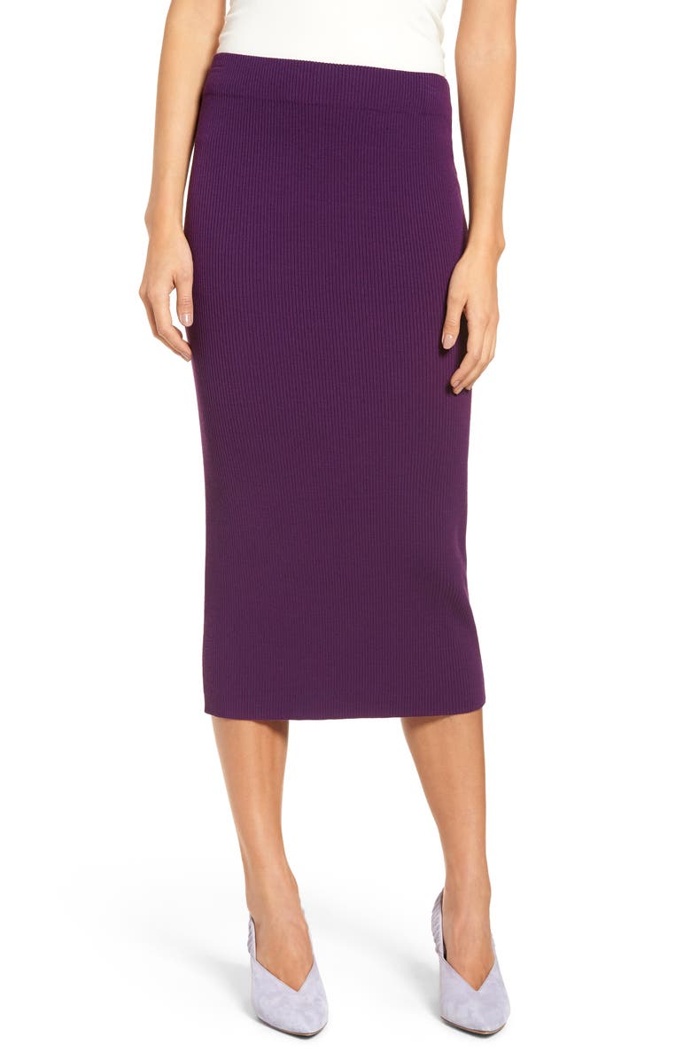 Halogen<sup>®</sup> Skinny Ribbed Sweater Midi Skirt, Main, color,