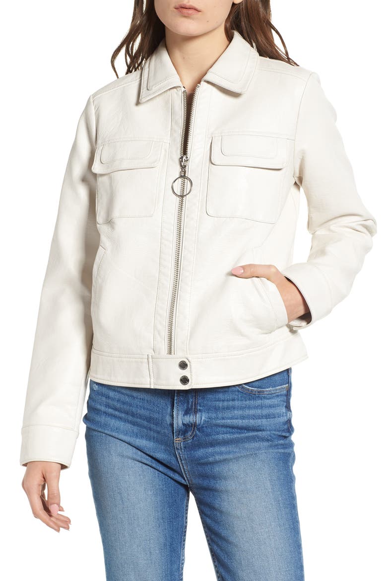Faux Leather Jacket, Alternate, color, WHITE