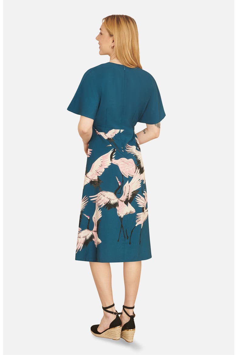 Crane Print Midi Dress, Alternate, color, Teal