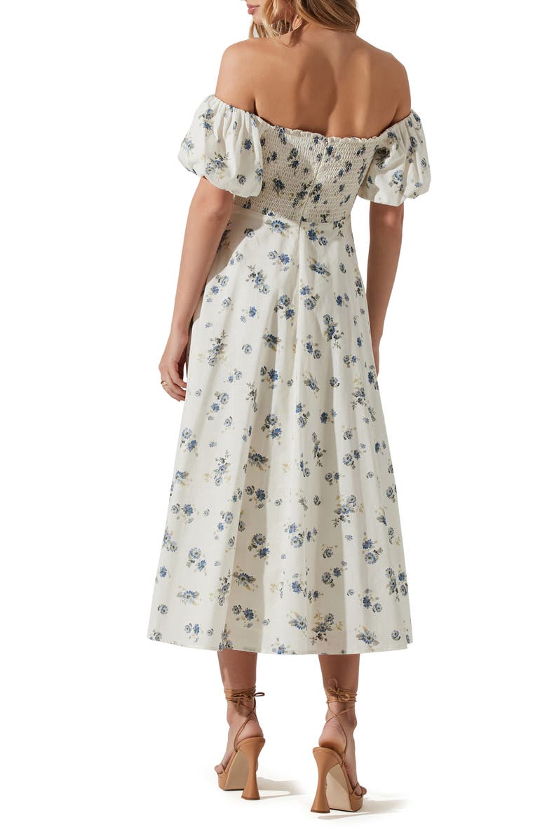 ASTR the Label Off the Shoulder A-Line Dress, Alternate, color, White Blue Floral