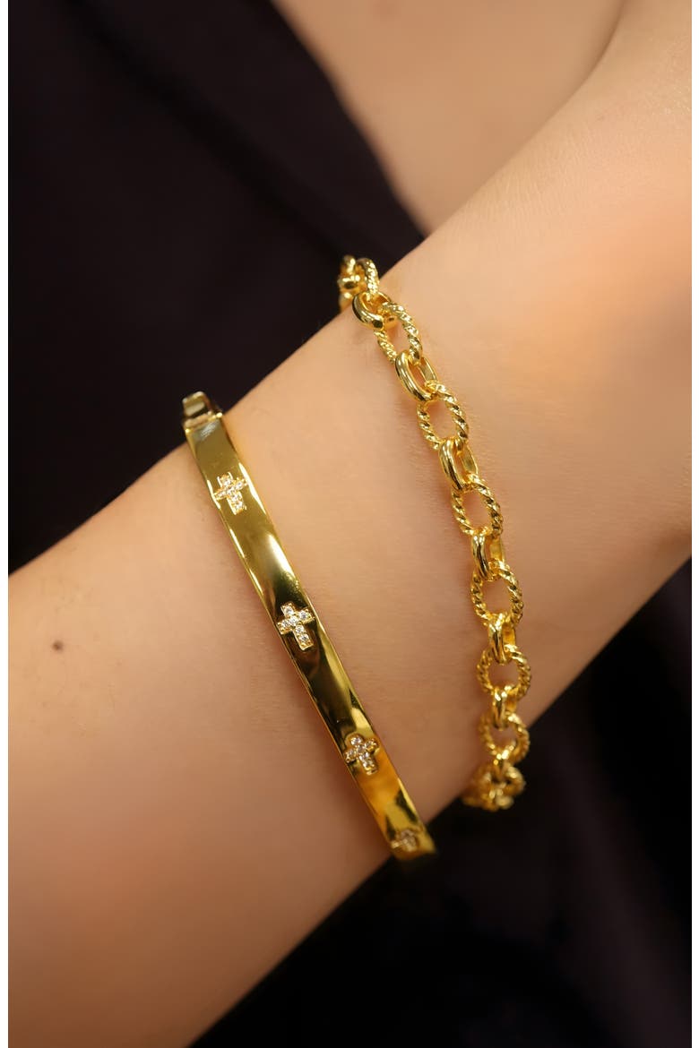 Cross & Link Set of 2 Bracelets, Alternate, color, GOLD